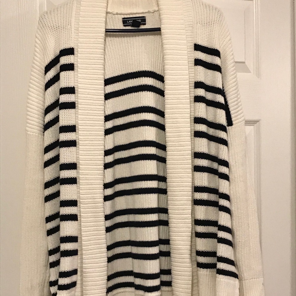 Lands’ End navy and white stripe knit cardigan